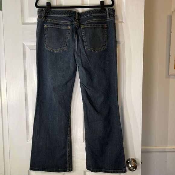 Ann Taylor Y2K Bootcut Jeans 16 Dark Wash Floral Sequin Embroidery Denim - Picture 2 of 8